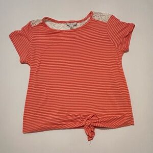 C'est La Vie Orange Striped Top with Lace